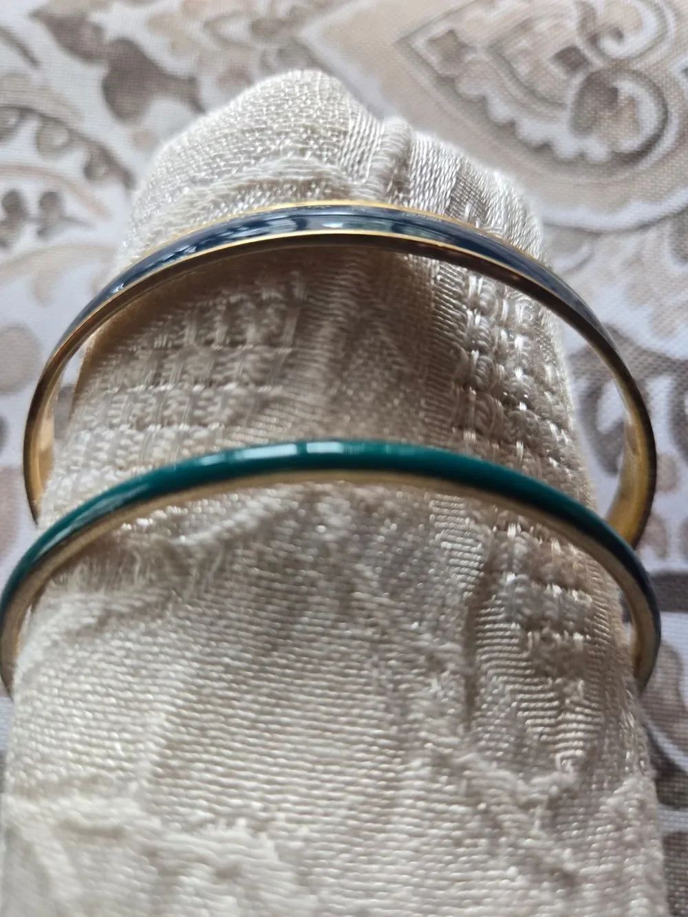 J. Crew Gold Bangle Set with Teal and Navy Enamel Accents